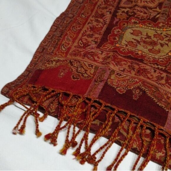 Tie Rack Earthy Embellished Paisley Wool Oblong Scarf Shawl - Picture 4 of 9